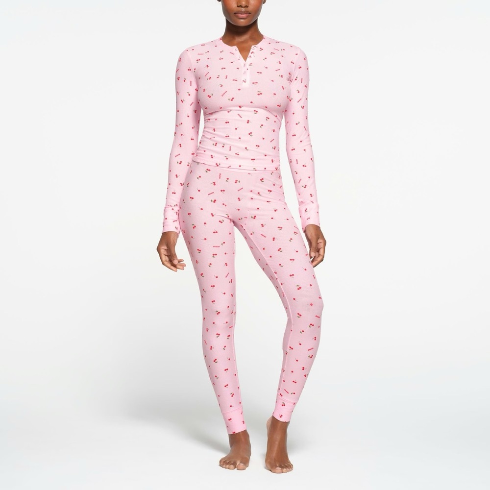 SKIMS Cherry Print Pajama Set in Light Pink